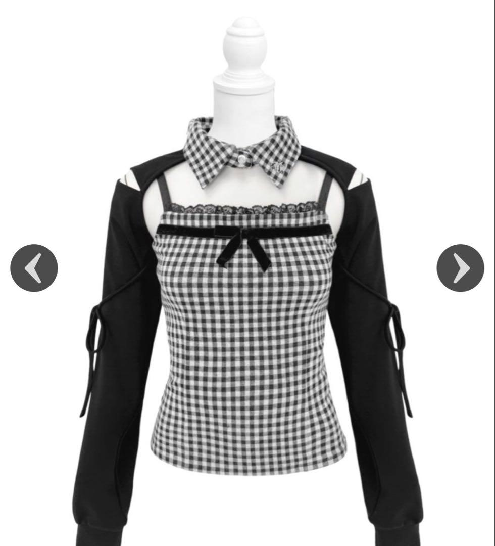 HONEY MEW リボンスリットギンガムアンサンブルトップス　Sサイズ