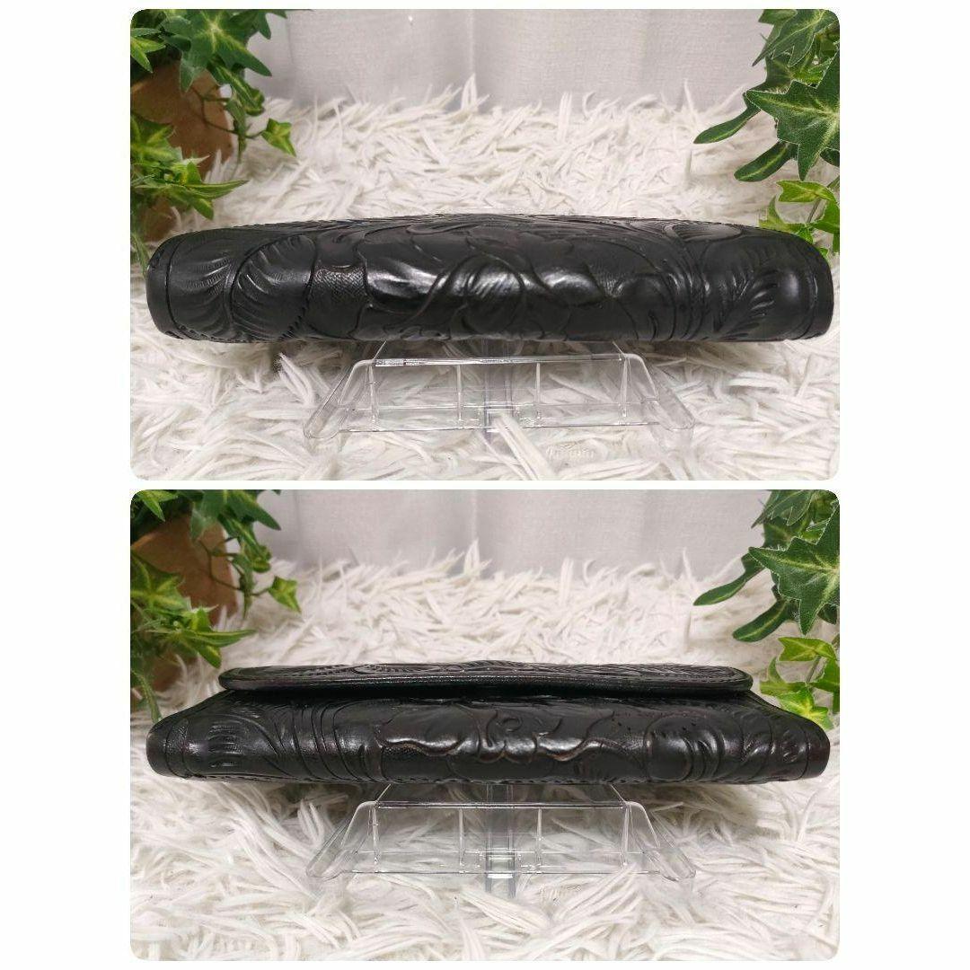 ALZUNI 長財布 ブラック ペイズリー アルズニ 財布 黒 レザー 総柄花柄