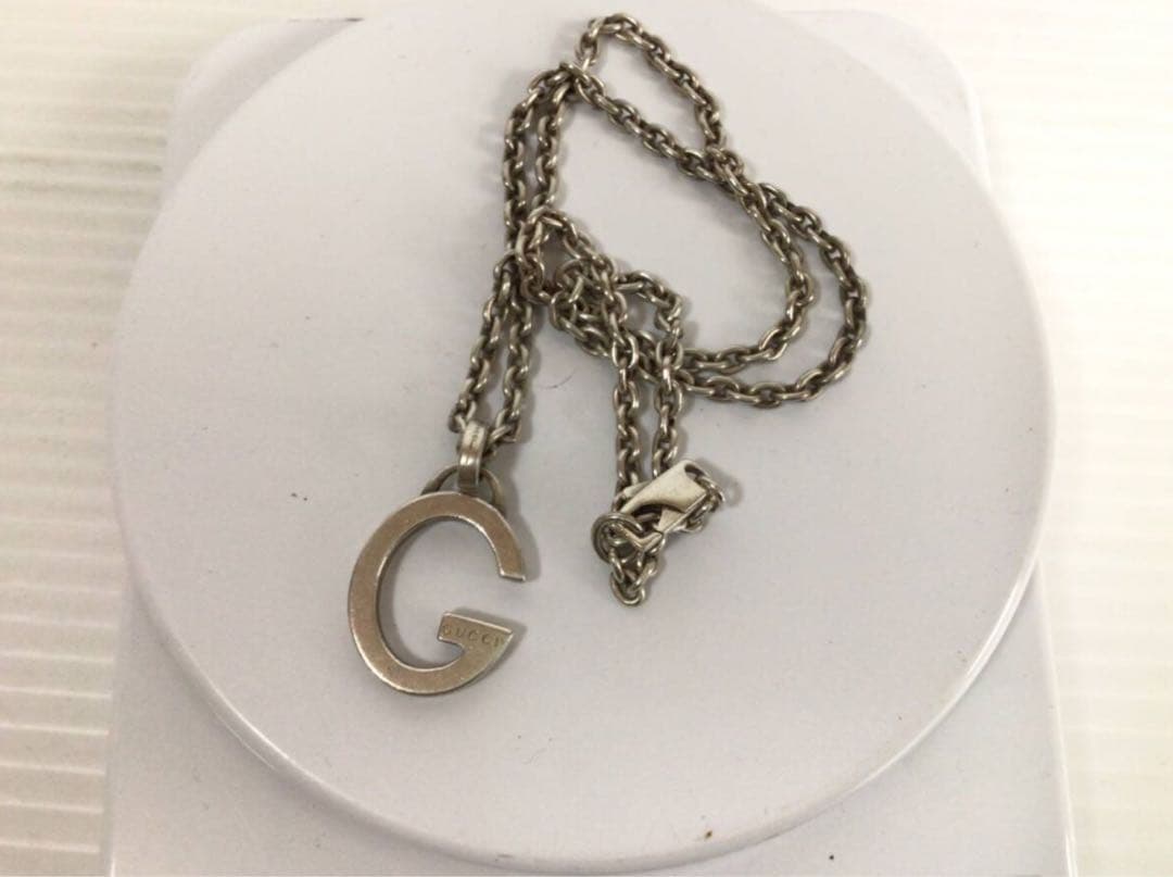 Y969 GUCCI ネックレス Gプレート シルバーAg925 ボールチェーン
