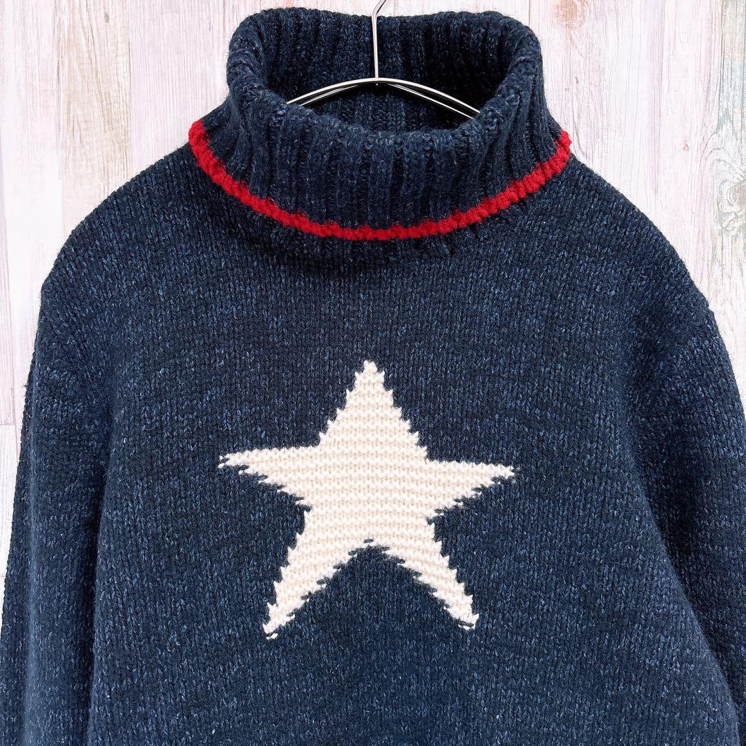 美品♡ラルフローレン　ハイネックニット　星　スター　シルク混　紺　L　大人気✨