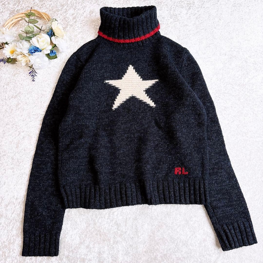美品♡ラルフローレン　ハイネックニット　星　スター　シルク混　紺　L　大人気✨