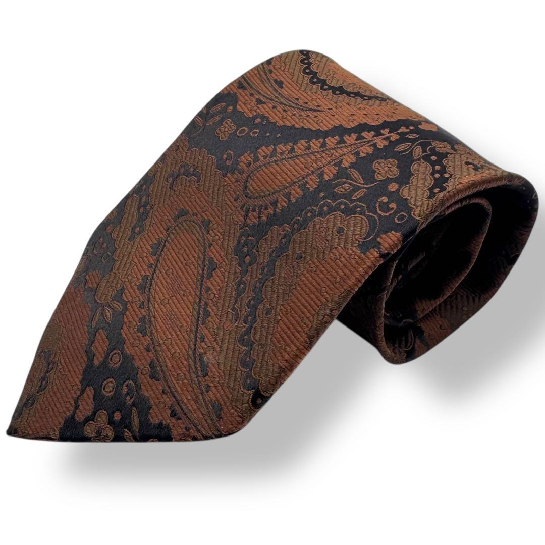 GUCCI グッチ ネクタイ ペイズリー ジャガード 黒 茶 シルク