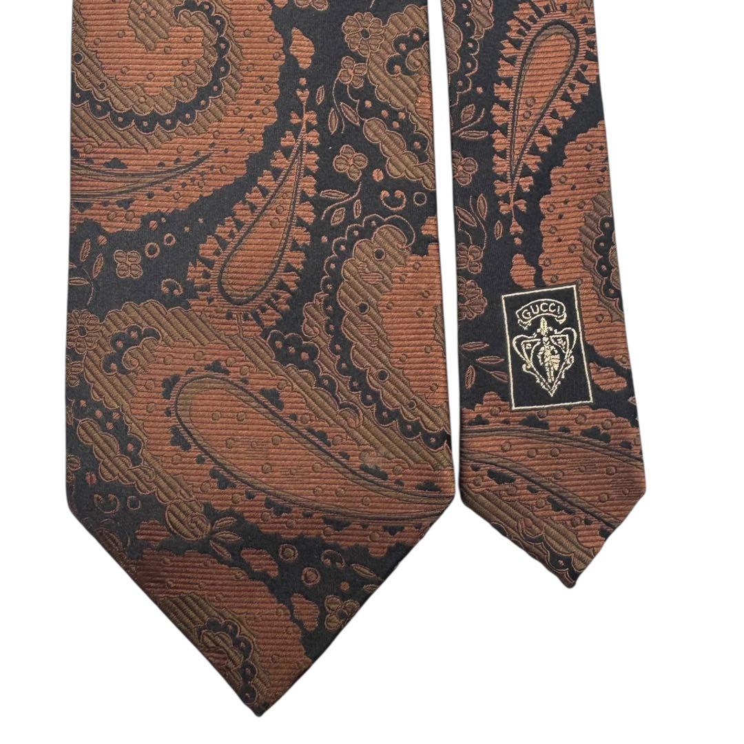 GUCCI グッチ ネクタイ ペイズリー ジャガード 黒 茶 シルク