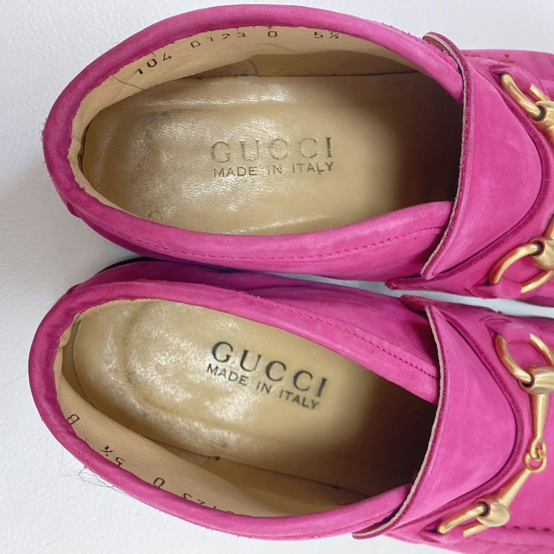 希少 GUCCI チャッカブーツ ローファー ピンク 22.5 ホースビット