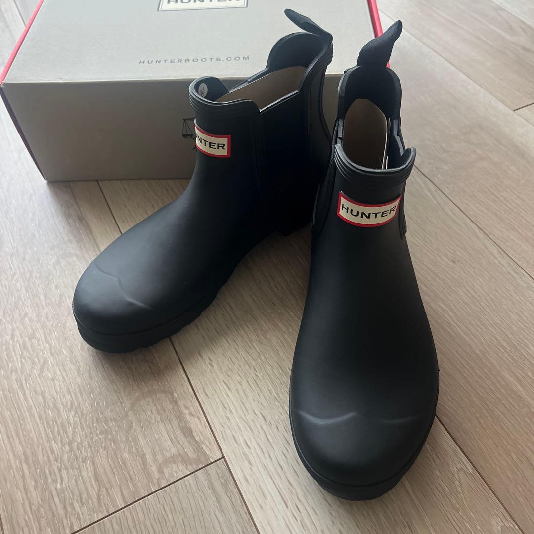 HUNTER ブラック　サイドゴアレインブーツ チェルシー25㎝