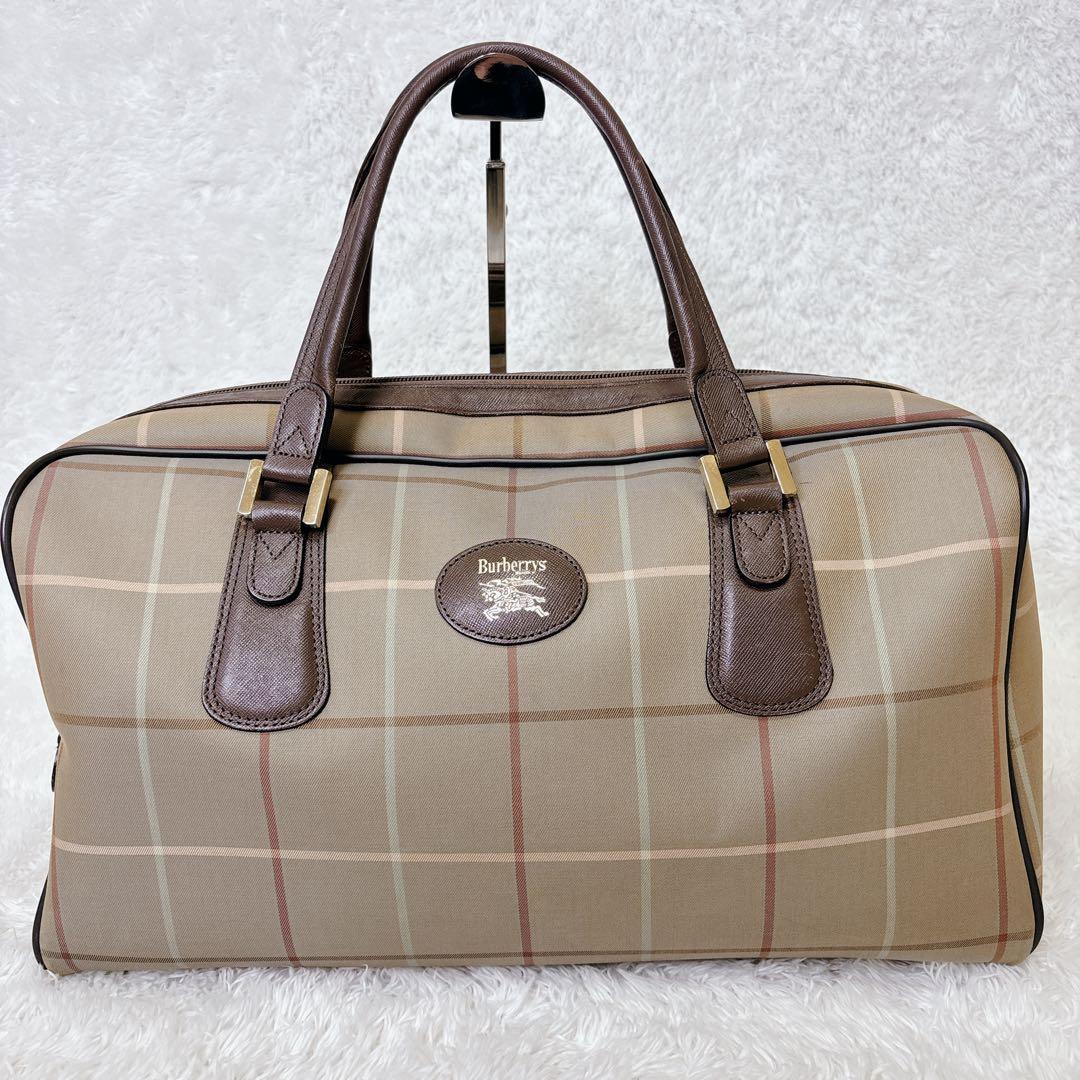 美品　バーバリー　ボストンバッグ　ノバチェック　ホースロゴ　玉虫色　大容量