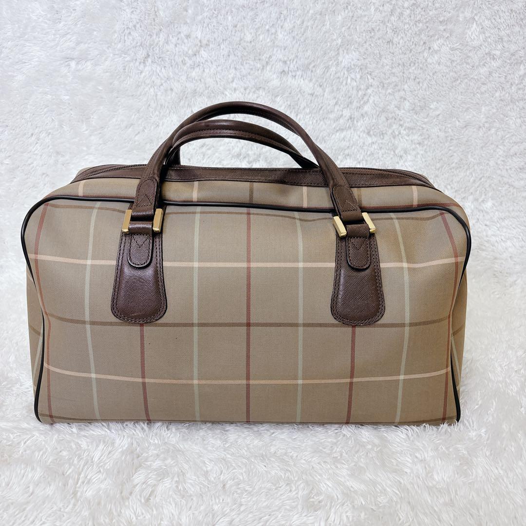 美品　バーバリー　ボストンバッグ　ノバチェック　ホースロゴ　玉虫色　大容量