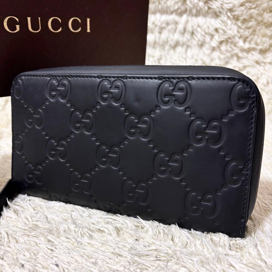 【現行品】 美品 GUCCI 長財布 ラウンドファスナー ラバー GG ブラック