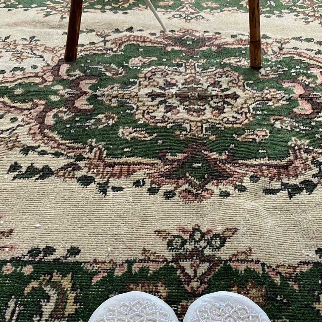 メダリオン113×199カーキ　リッチwool グリーン　トルコヴィンテージラグ