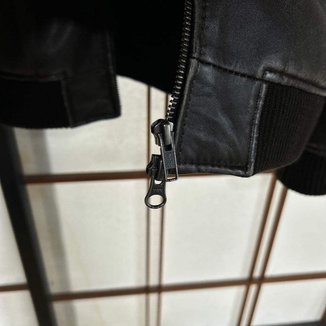 リブ襟ライダース 羊革 本革100% ブラウン Lサイズ