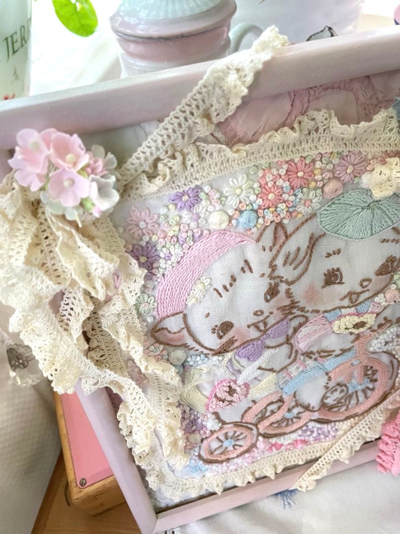 アンティークキルト＆アニマル刺繍フレーム♡ハンドメイド·͜· ♡