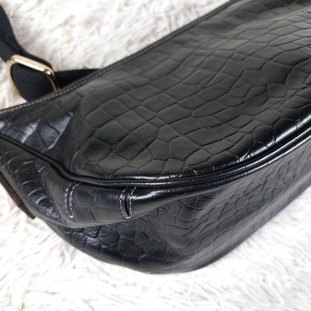未使用級 aniary クロコ型押し レザー ボディバッグ ショルダーバッグ 黒