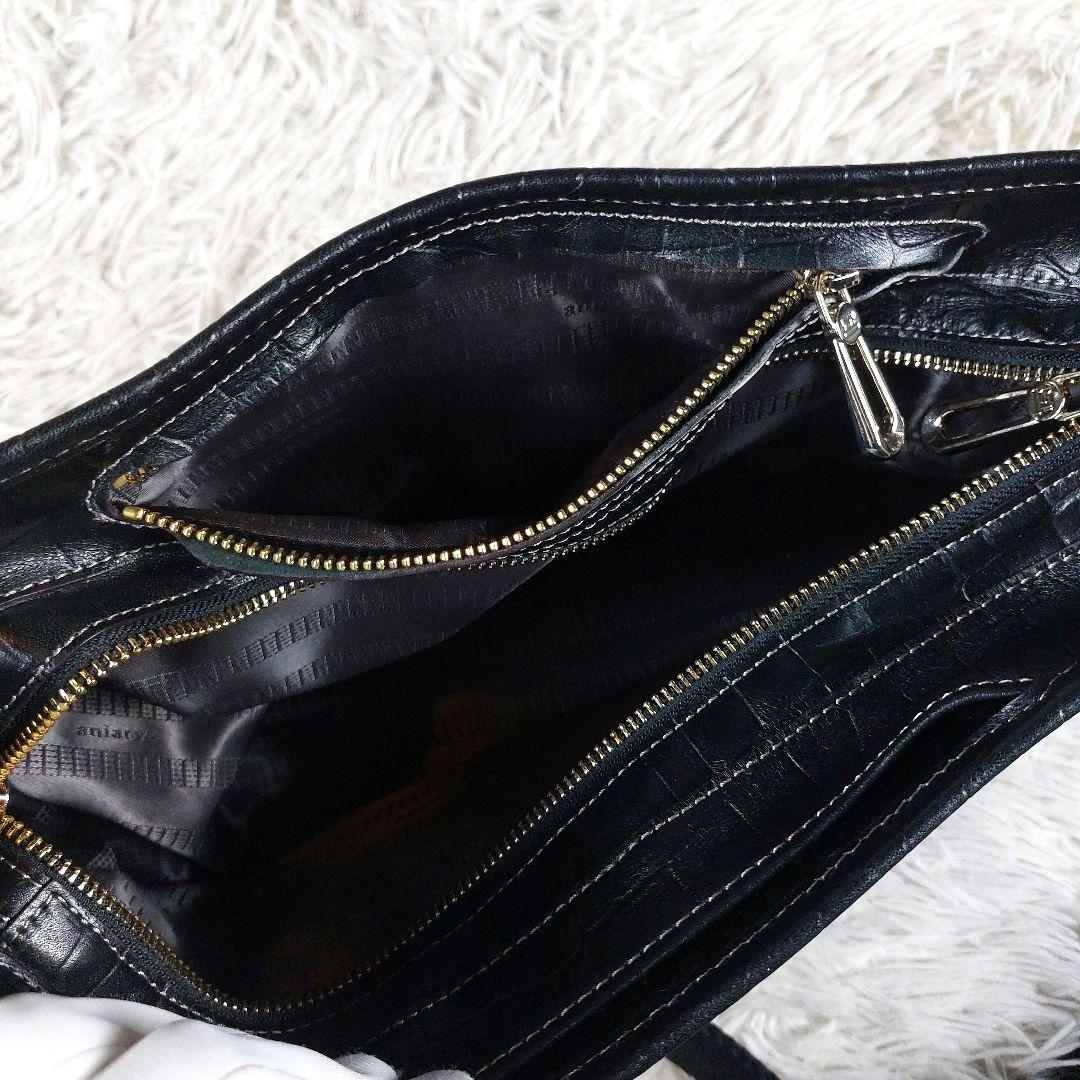 未使用級 aniary クロコ型押し レザー ボディバッグ ショルダーバッグ 黒