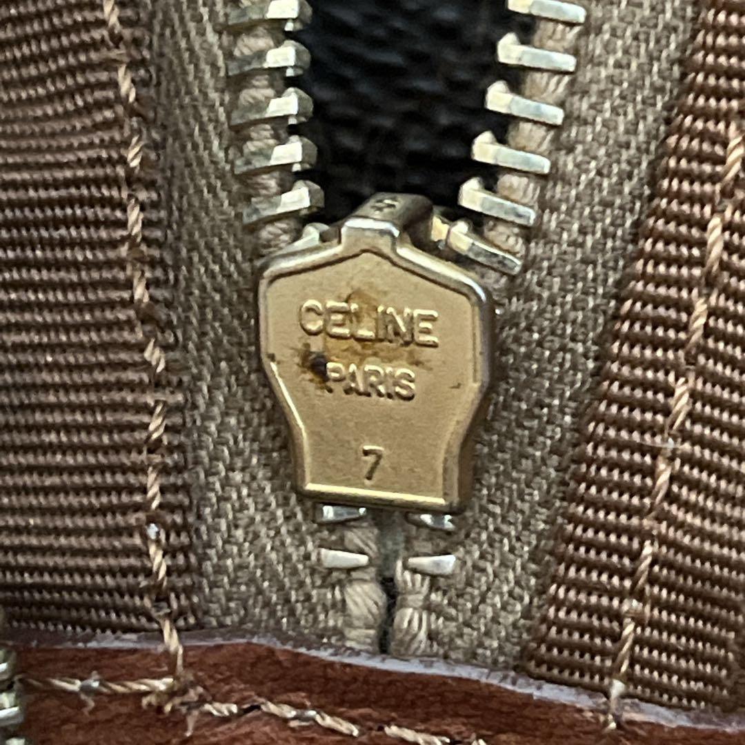 オールド　セリーヌ　マカダム柄　トリオンフ　ミニボストン　PVCレザー　ブラウン