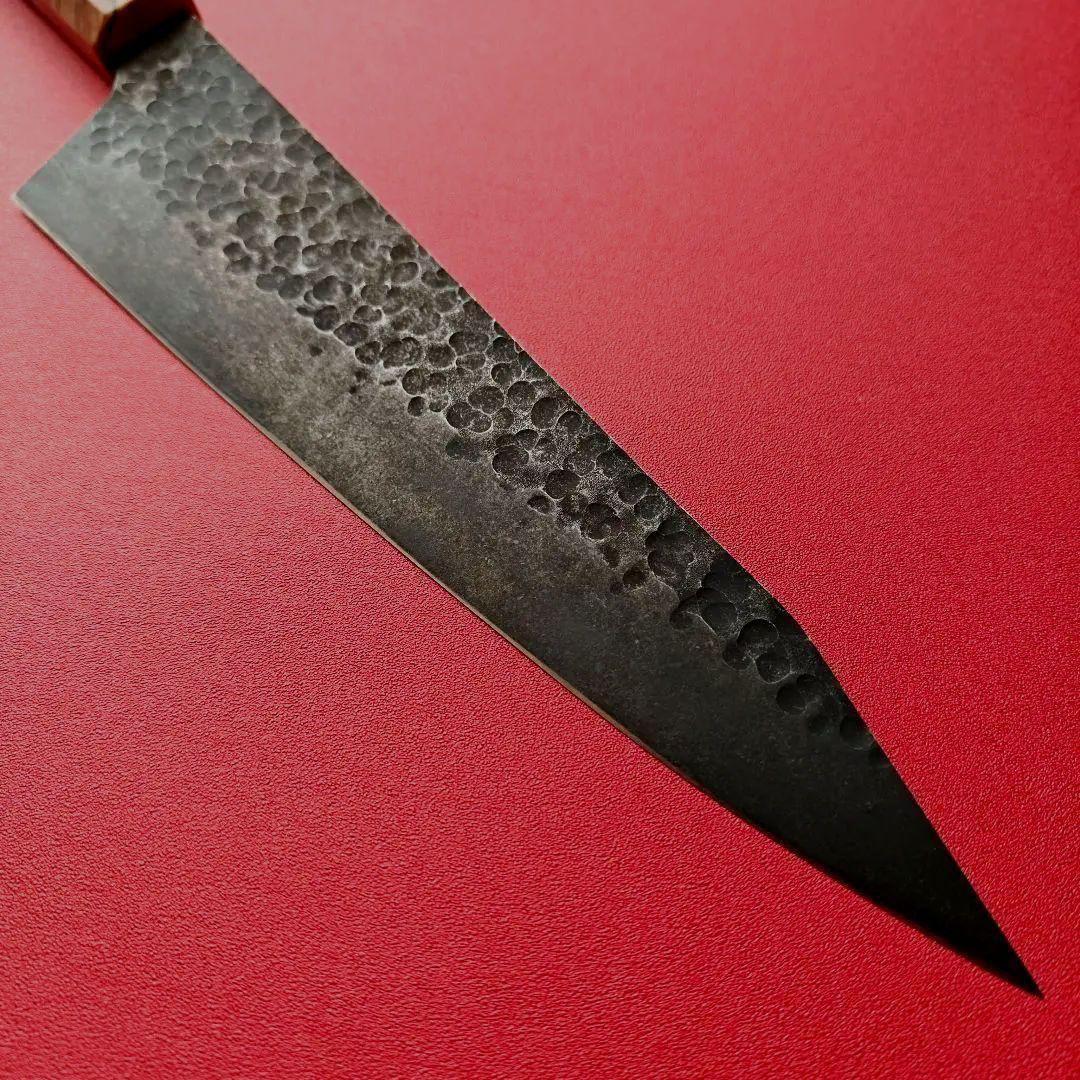 新品　鍛造VG10 黒染め　切り付け 牛刀包丁　Spalted Wood 八角柄