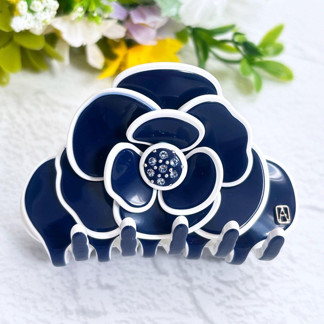 希少美品 Alexandre De Paris カメリア ヘアクリップ ネイビー