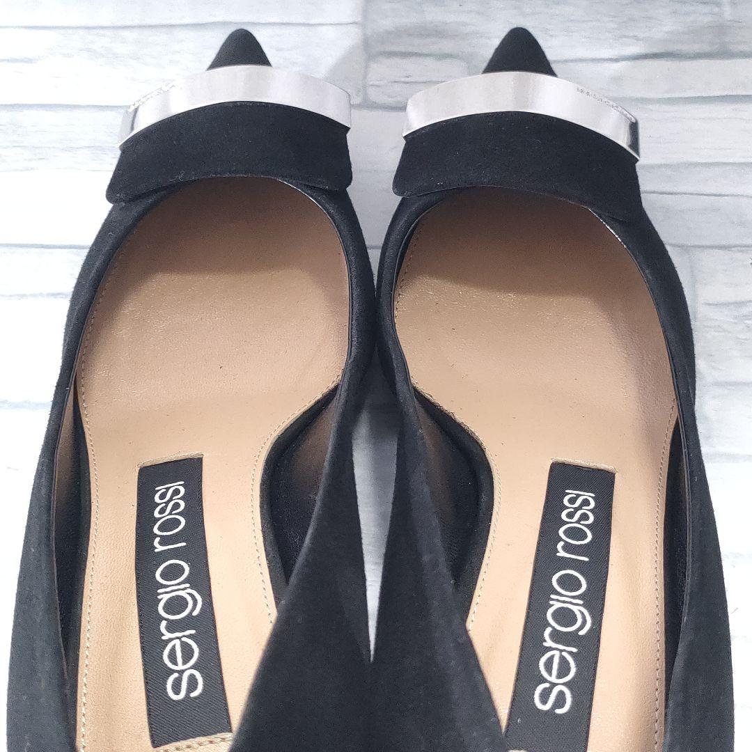 極美品✨セルジオロッシ　sr1　スウェードパンプス　プレート　黒×シルバー　35
