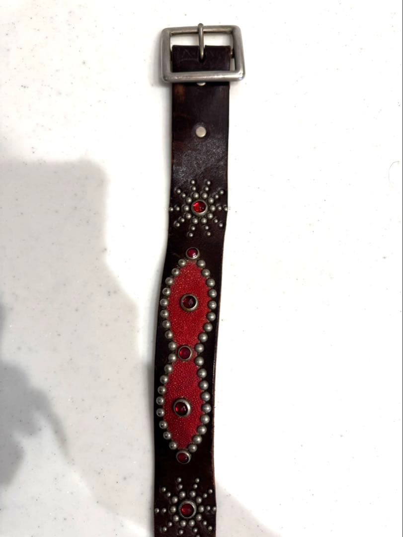 【早い者勝ち！希少】HTC エイ革スタッズベルト32インチ レッドスティングレイ