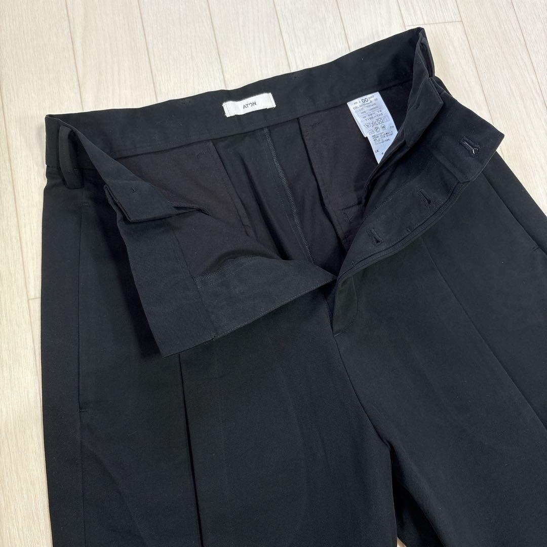 ATON エイトン コットンギャバジン タックパンツ 00 ブラック
