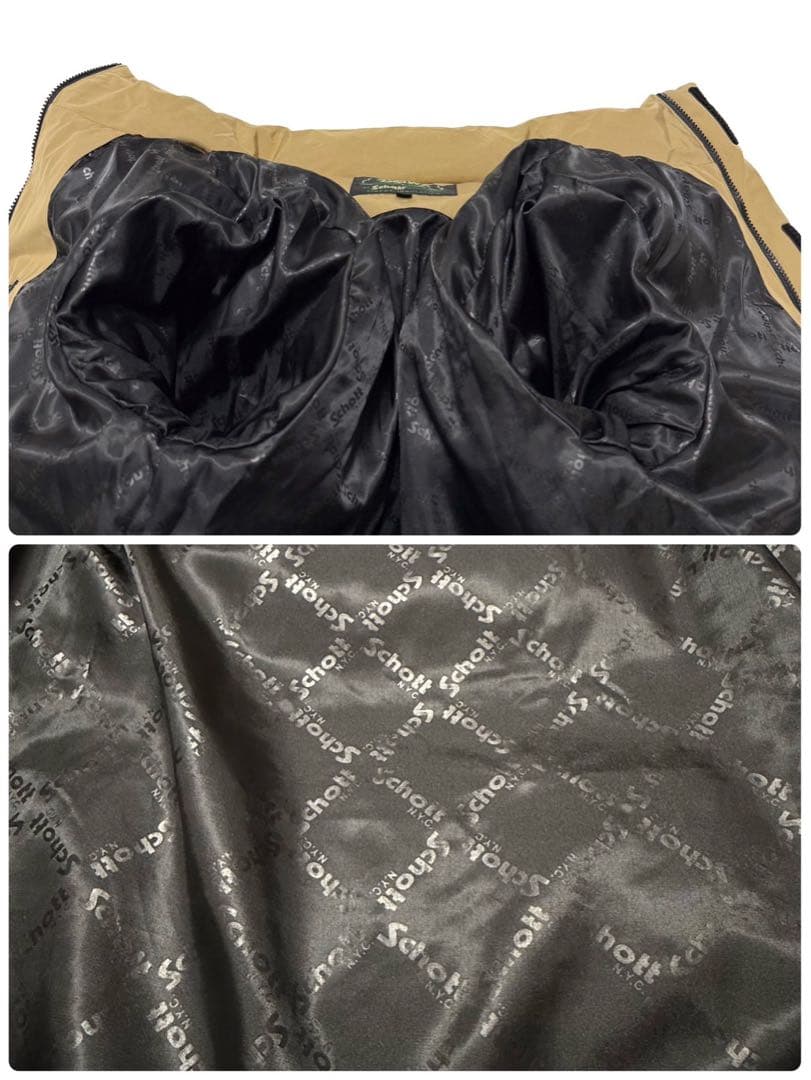 【美品】 SCHOTT BROS ダウンジャケット 肉厚 刺繍 ロゴ総柄 L相当