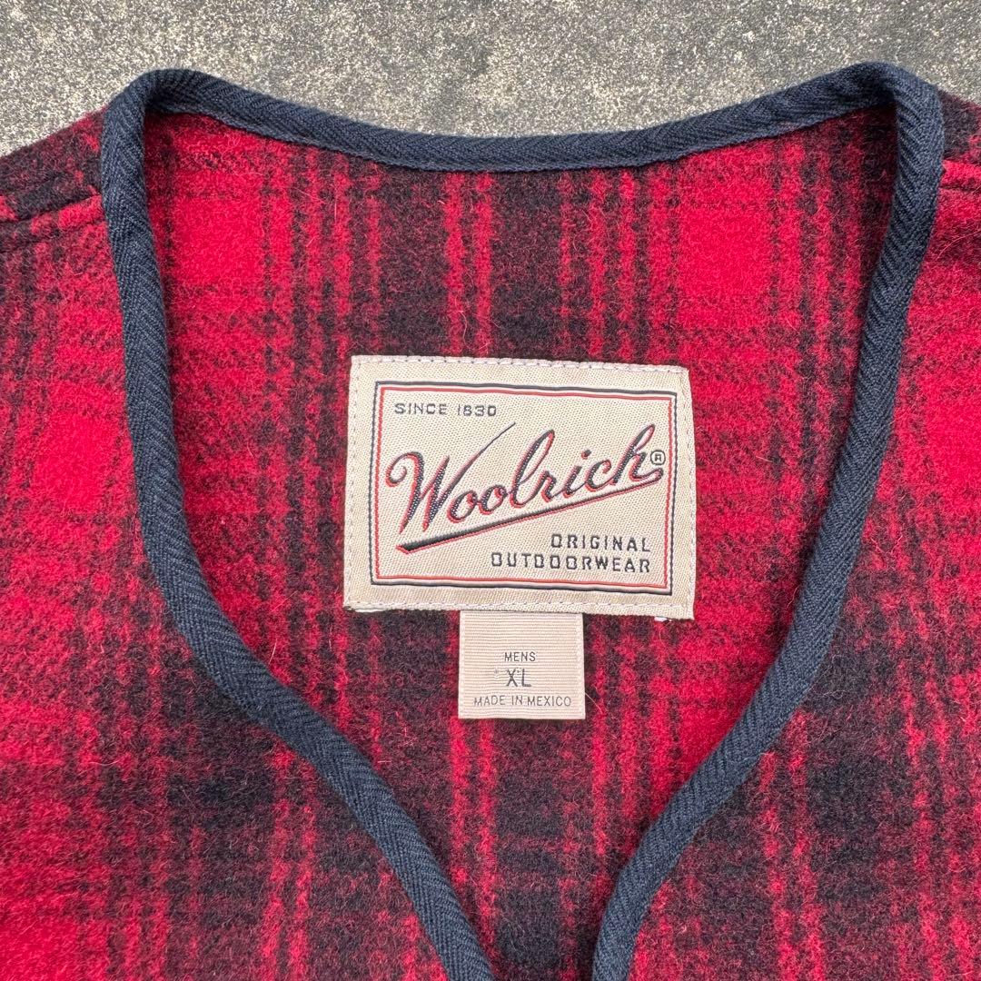 ウールリッチ 90's ウールベスト シャドーチェック 赤 黒 XL 肉厚 極暖