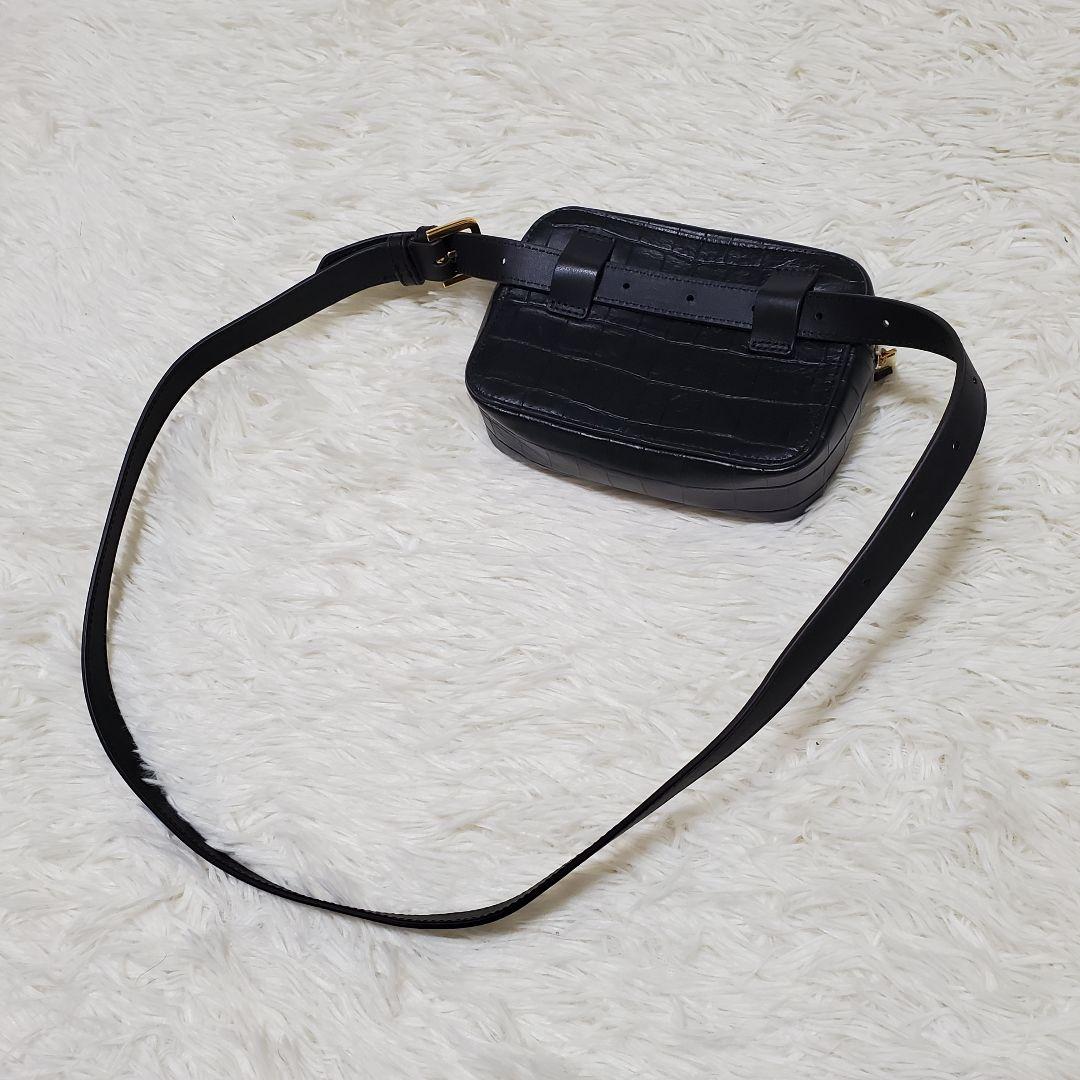 ■未使用に近い フルラ クロコ ウエストバッグ ボディバッグ レザー ブラック