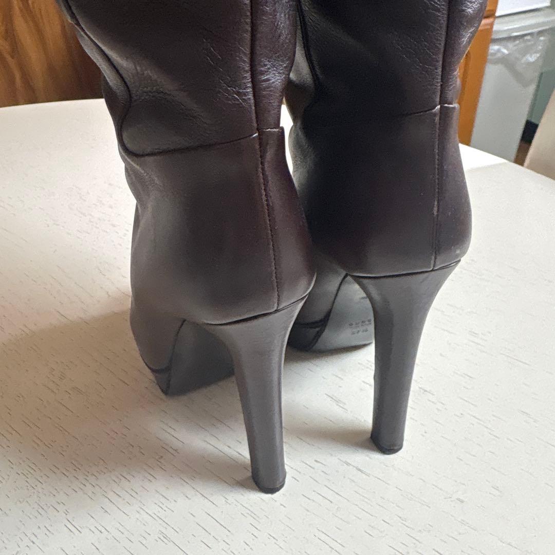 GUCCIダークブラウン レザー ロングブーツ