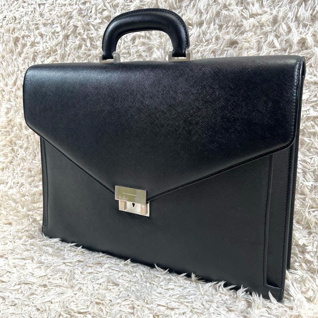 バーバリー ビジネスバッグ ブリーフケース サフィアーノ レザー A4 ブラック