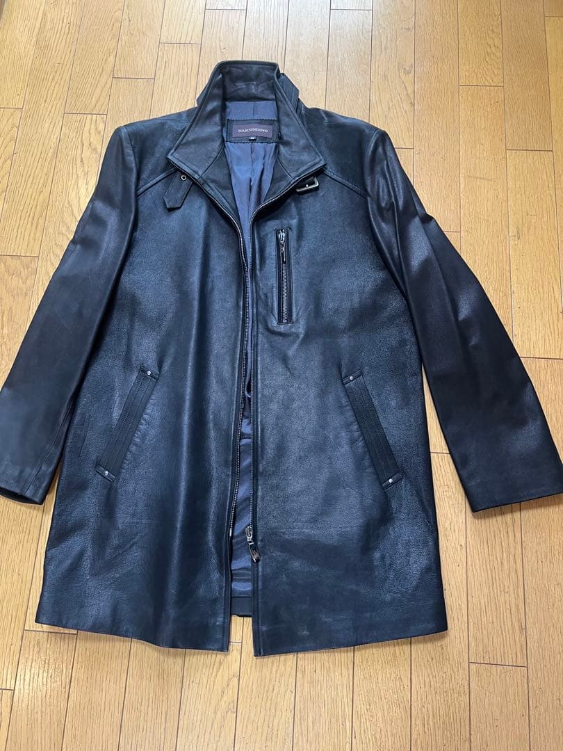 メンズ革コート　ショートシングルコート　鹿革　イタリア革