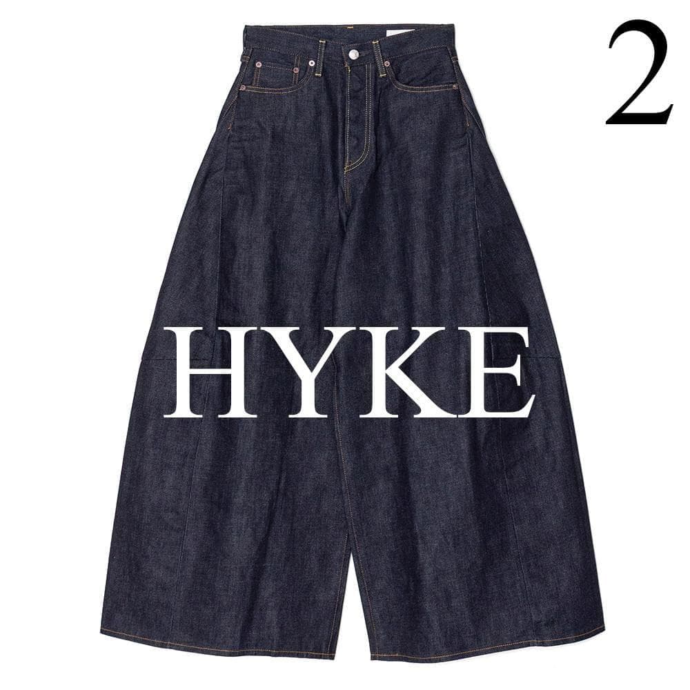 2　HYKE 25AW　スーパーワイド　バレルレッグ　デニム　パンツ 濃紺