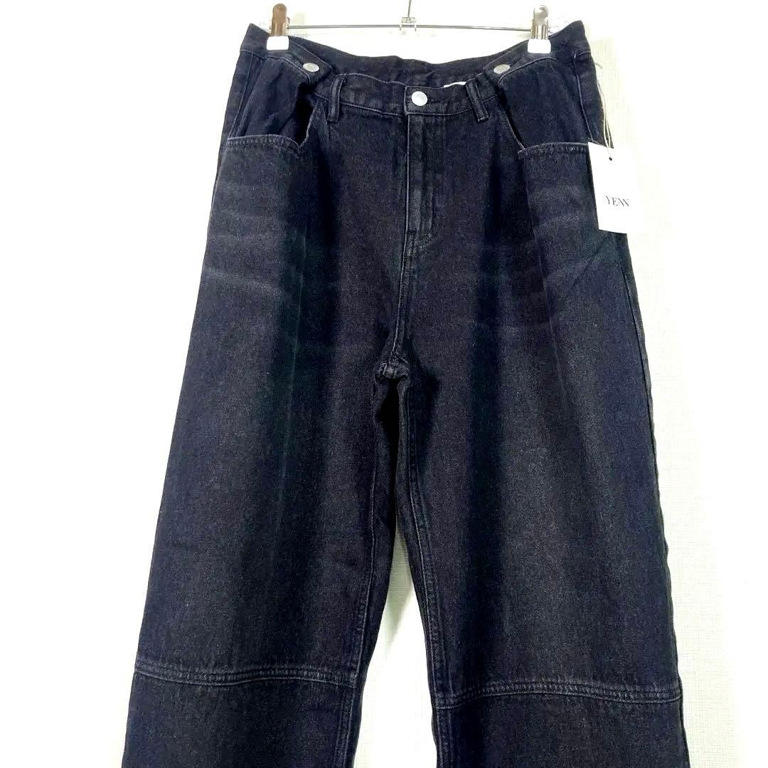 新品YENN タック ベルト デザイン 40 イエン ブラック デニムパンツ