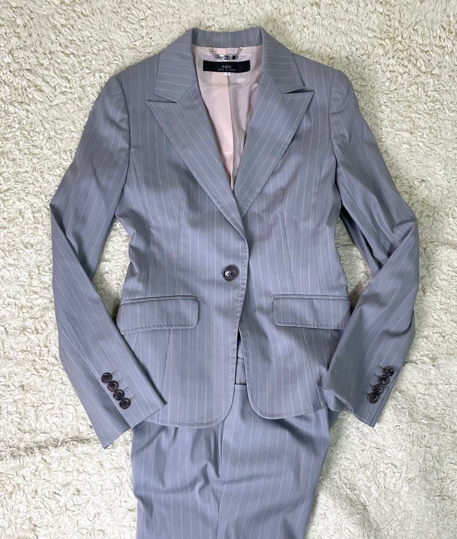 INED レディース　セットアップ パンツ　グレー　ストライプ　11号　日本製