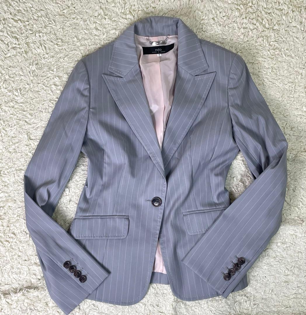 INED レディース　セットアップ パンツ　グレー　ストライプ　11号　日本製