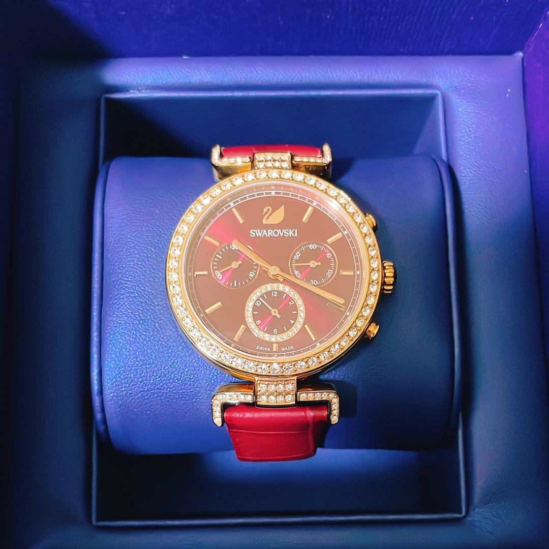 【美品】スワロフスキー 腕時計 レディース 赤 エラ ジャーニー ルビー 箱付き