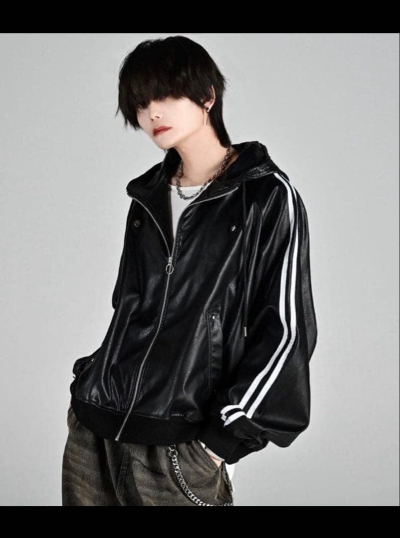 ADRER ラインスリーブトラックジップ パーカー レザー合皮ジャケット 1 S