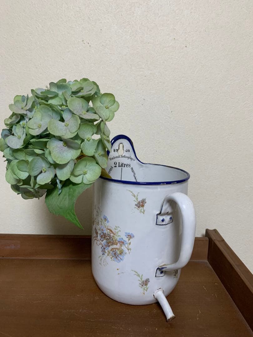 アンティーク　ホーロー　イリゲーター　水色花柄ジャグ　ピッチャー　ヴィンテージ