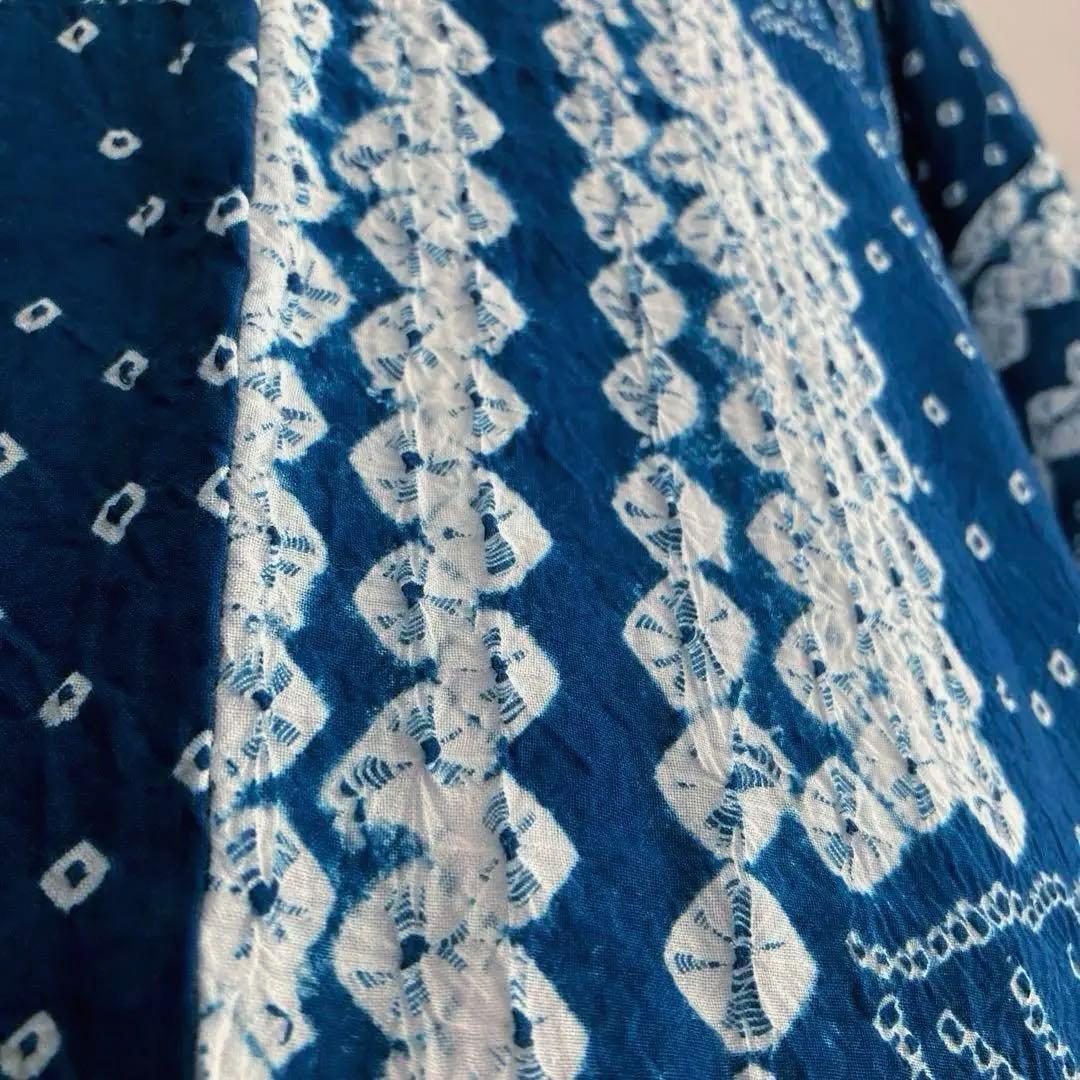 有松絞り浴衣・蜘蛛絞り　青緑　紫陽花　手縫い　絞り浴衣　裄70cm No7-15