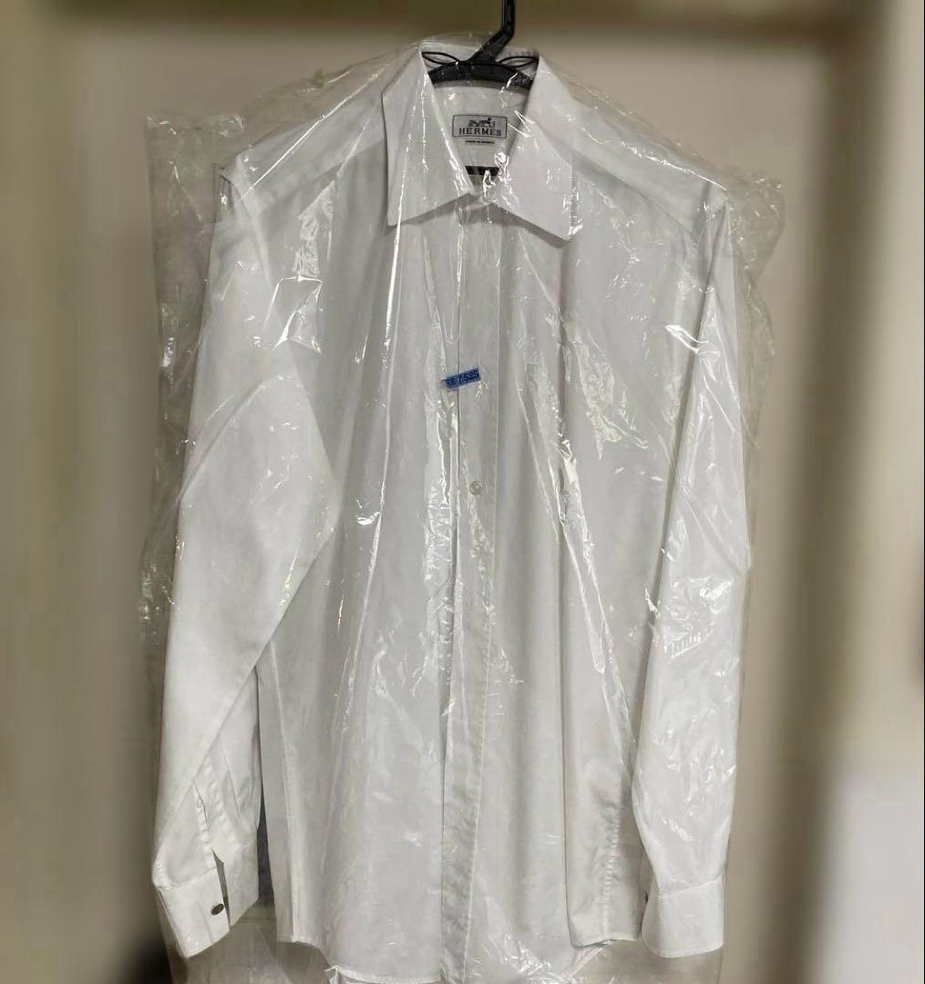 HERMES 白シャツ.セリエボタン★38.M.フランス製.クリーニング済