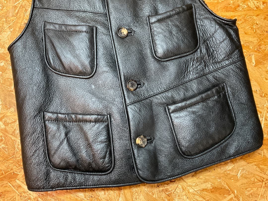 ポールスミス 90s イングランド製 ムートン レザーベスト ジレ 黒 M