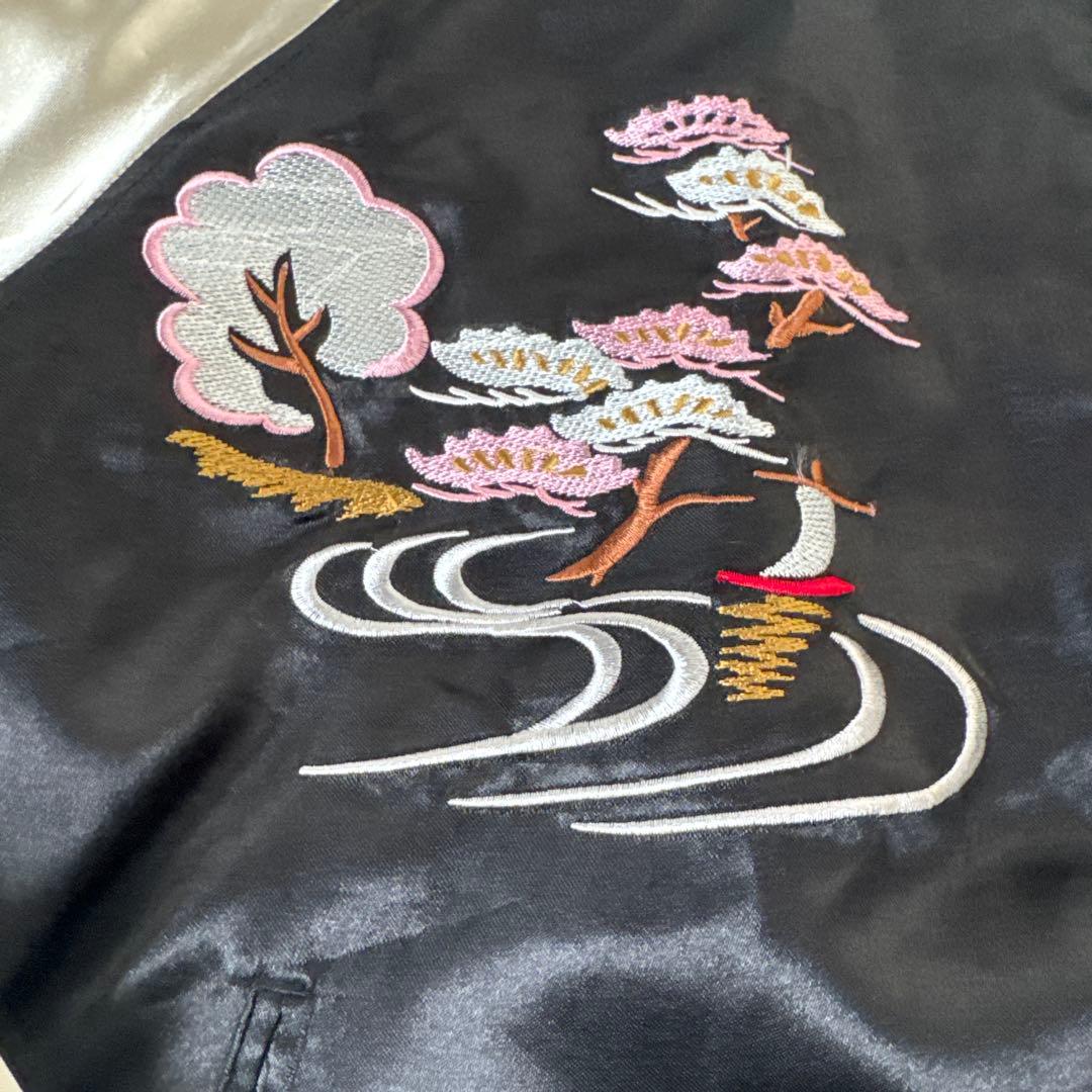 ドラゴン刺繍 スカジャン ネイビー/シルバー 佐藤正 リバーシブル