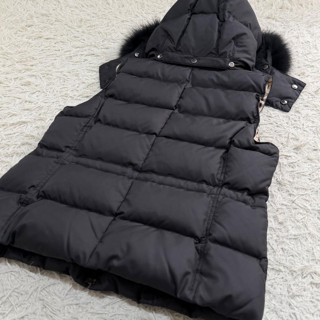 16984✨バーバリーロンドン フォックスファー ノバチェック ダウンベスト 黒