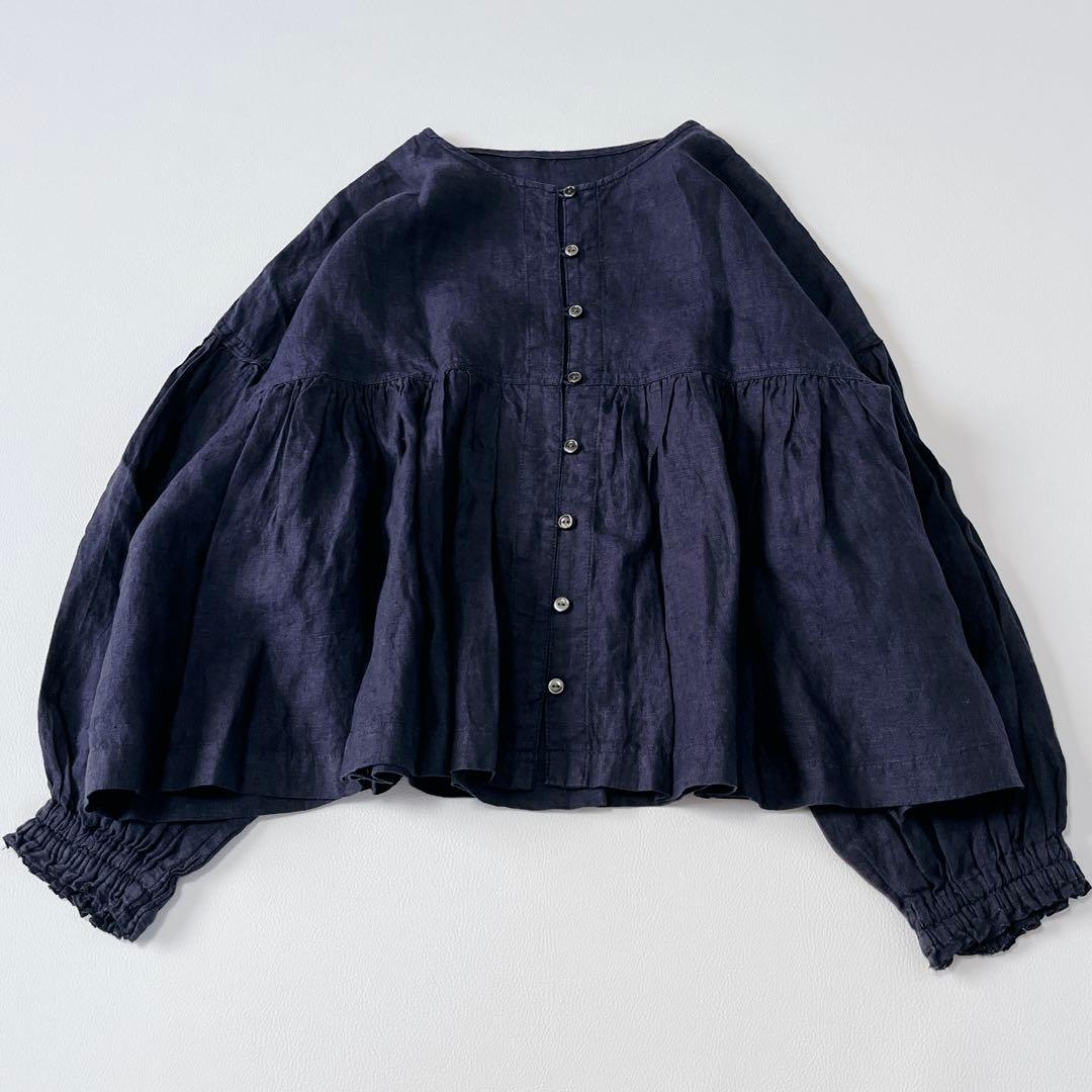 美品✨nest Robe リネン100%ゆったり　長袖シャツ　ブラウス　濃紺
