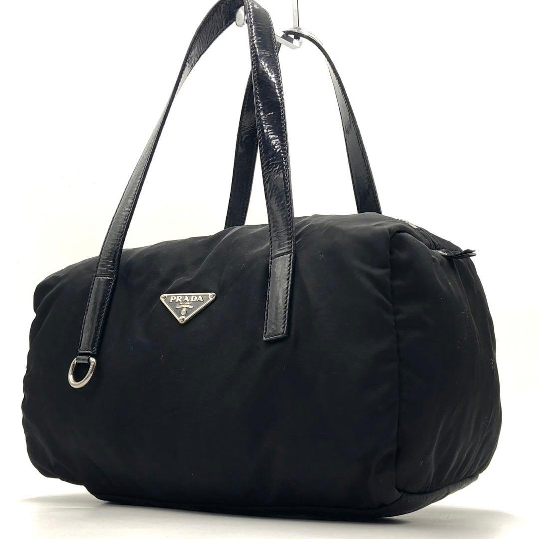 プラダ 三角ロゴ アイコン ハンドバッグ ミニボストン ナイロン レザー 黒