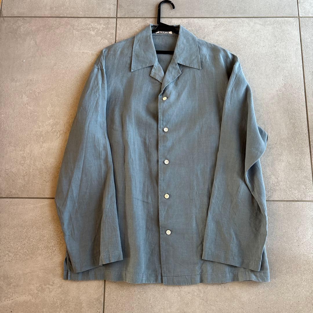 美品AURALEEリネンシャツオーラリー春物SSライトブルー