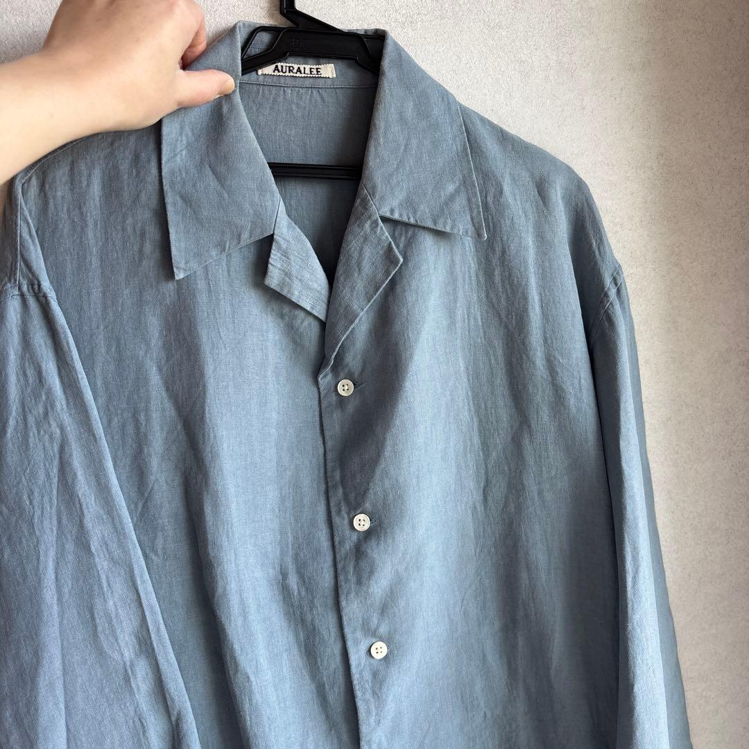 美品AURALEEリネンシャツオーラリー春物SSライトブルー