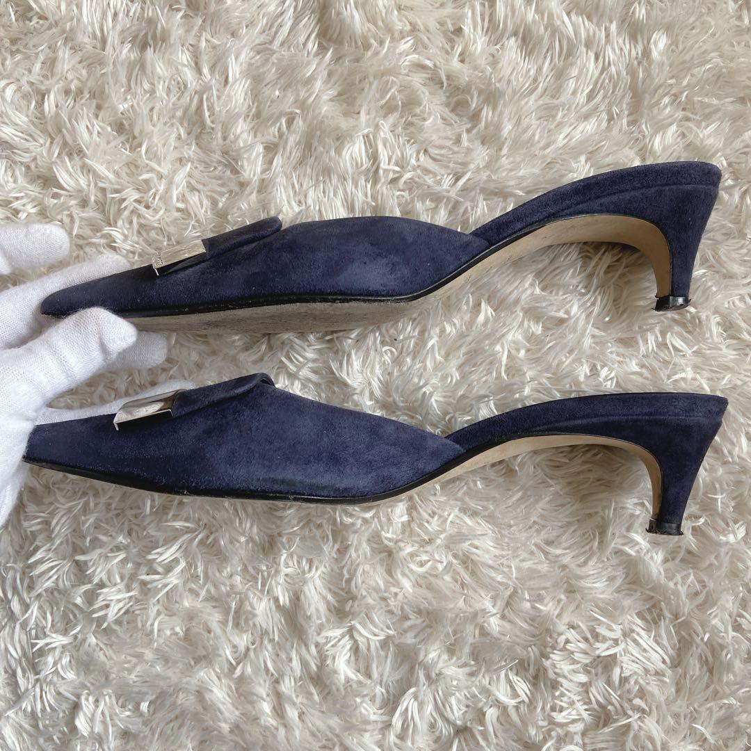 セルジオロッシ　sr1　ローヒールパンプス　ネイビー　37　メタルプレート