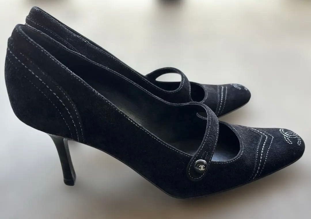 CHANEL シャネル ココマーク パンプス 黒 スエード ピンヒール 36.5