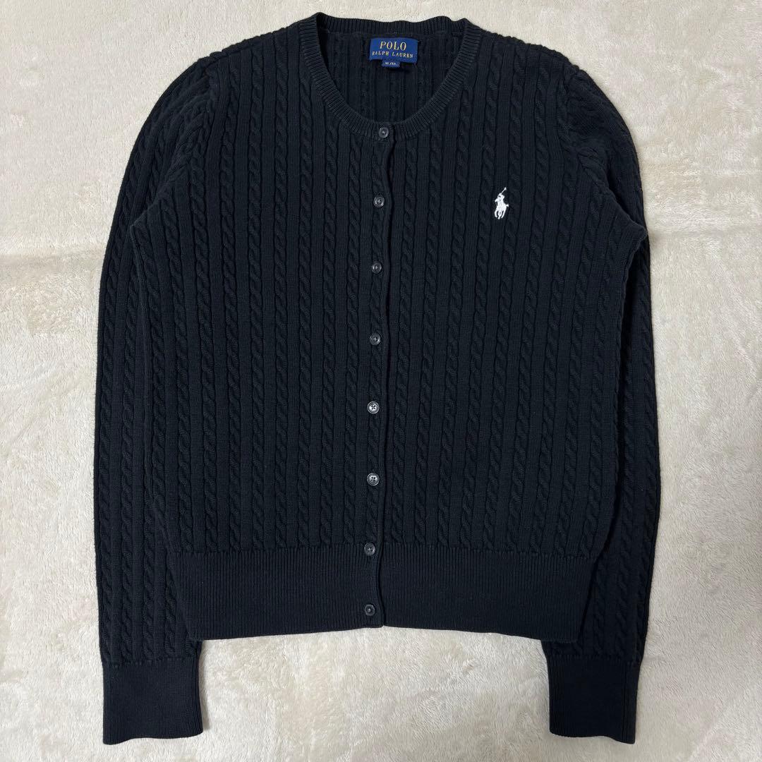 【人気】ポロ ラルフローレン ケーブルニット カーディガン ブラック
