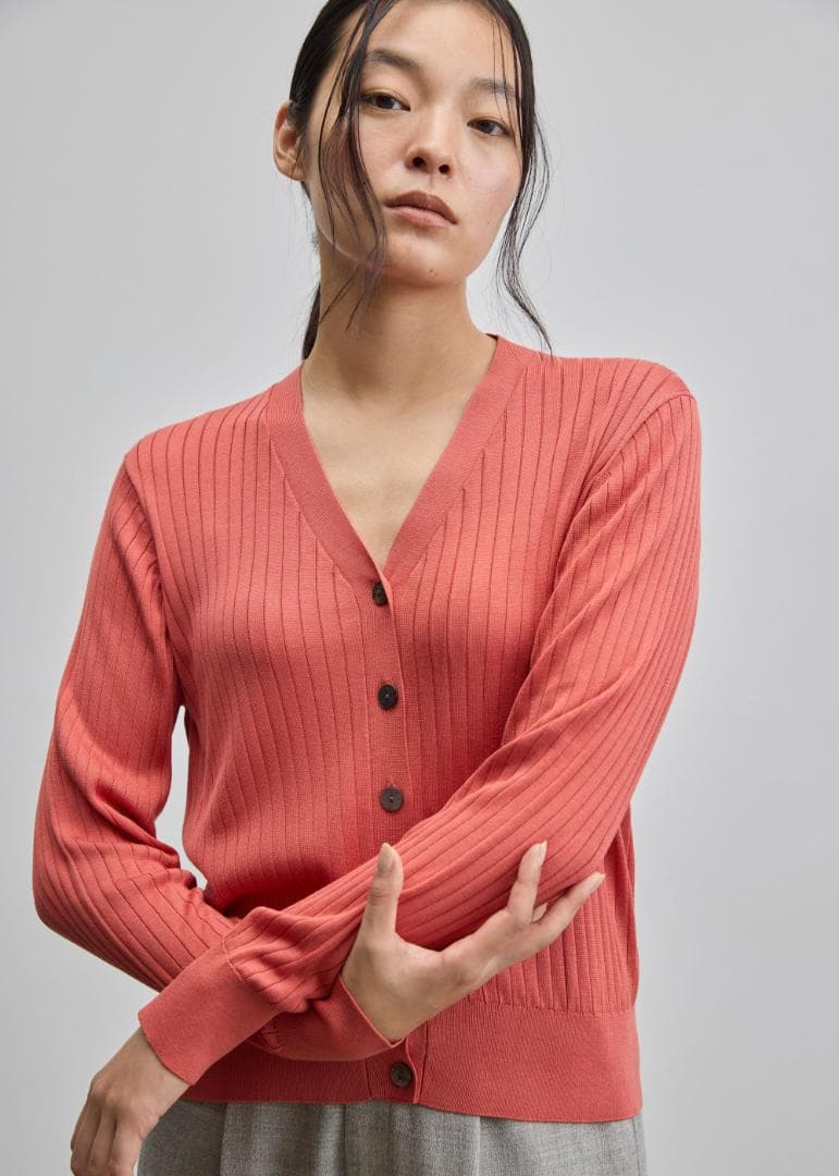 SOÉJU ソージュ シルク 混 リブ V ネック カーディガン