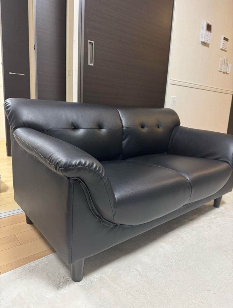 【ココ】２人掛けソファ/黒/合成皮革